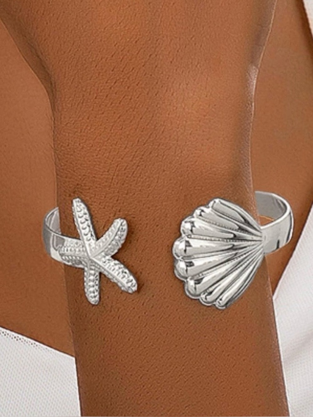 New Beachy Silver Starfish & Seashell Arm Cuff Bracelet
